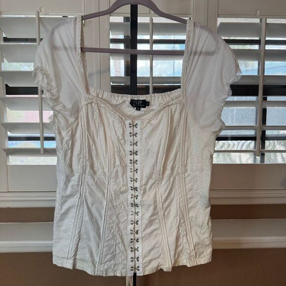 Tripp NYC 3X Cap Sleeve Corset Top White Eyelet Lace Up Renaissance Lolita Y2K - Picture 1 of 8